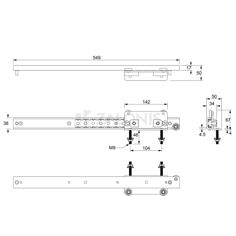 RUNNER FOR SLIDING KITCHEN TOP, 60cm RUNNERS FOR SLIDING KITCHEN TOPS